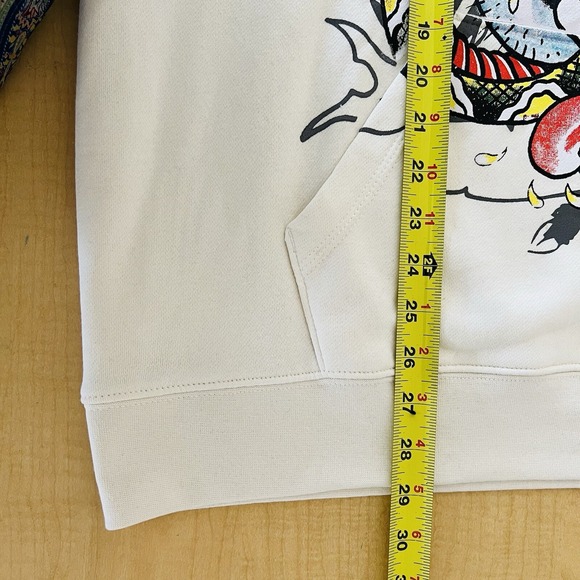 NWT Ed Hardy Men's Battle Skull Ivory Hoodie Sweatshirt Size XL Pullover - Picture 8 of 15